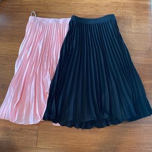Two in One Pink and Black Midi Pleated Skirts
